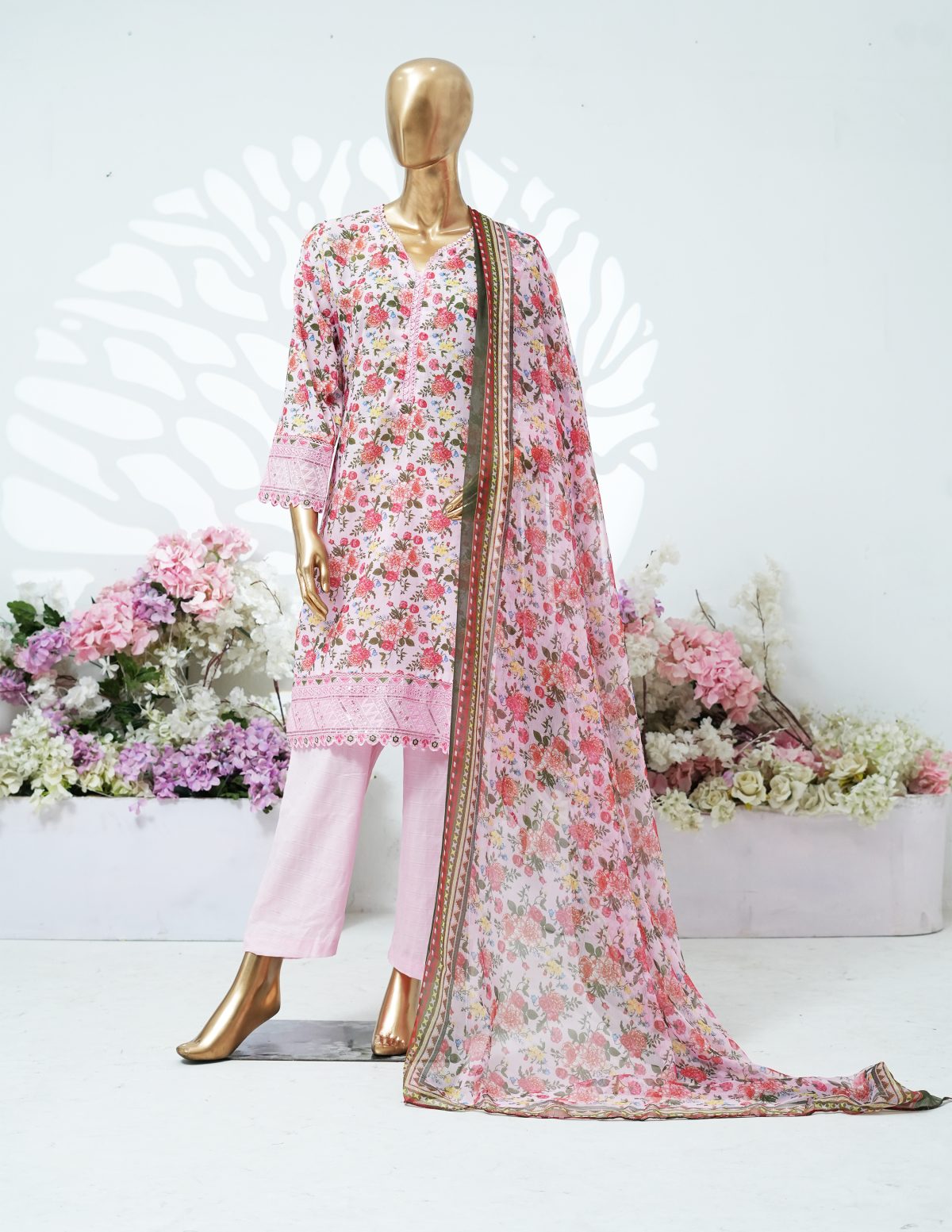 Printed PP lawn embroidered stitched 3 piece F - Image 1