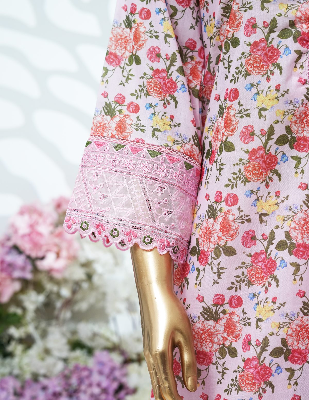 Printed PP lawn embroidered stitched 3 piece F - Image 5