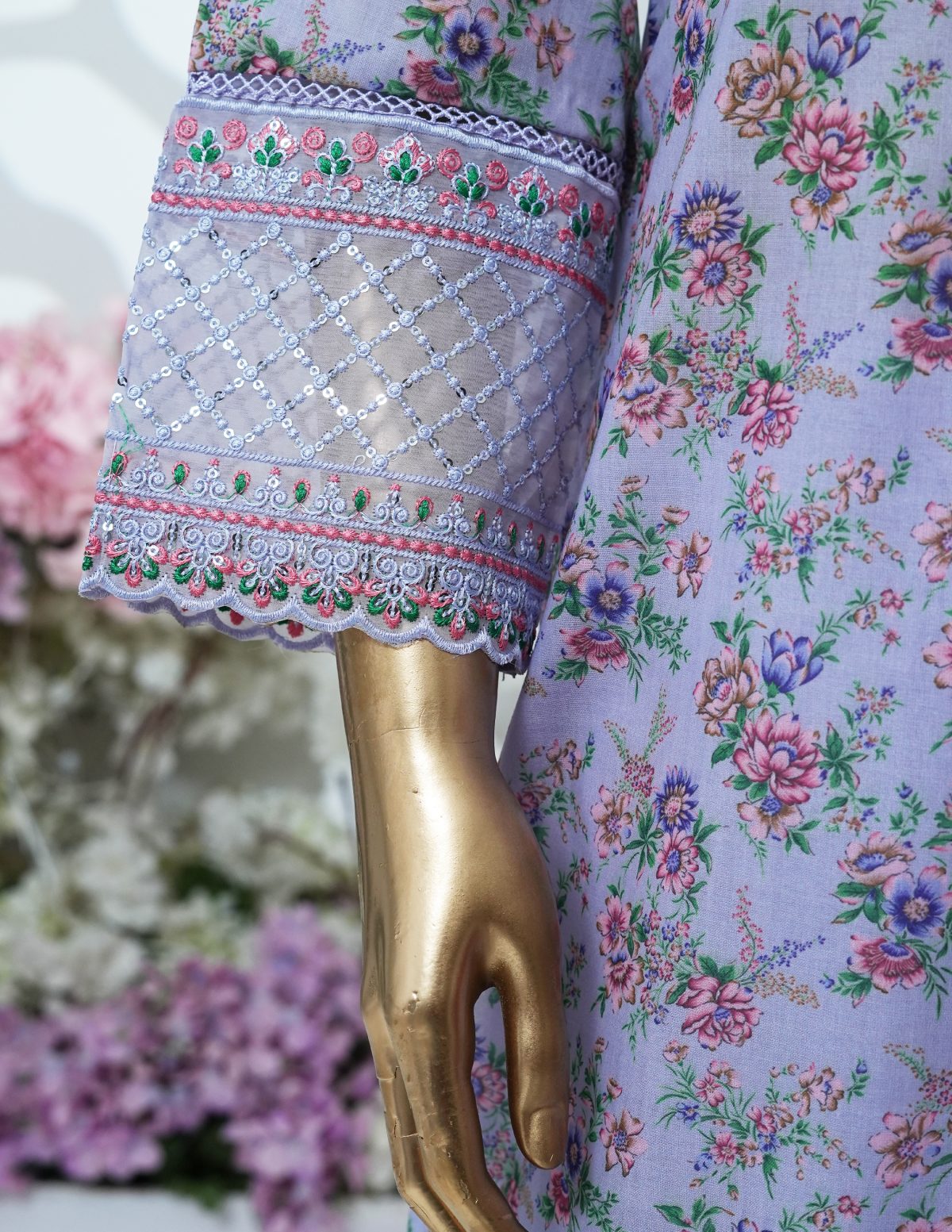 Printed PP lawn embroidered stitched 3 piece E - Image 2