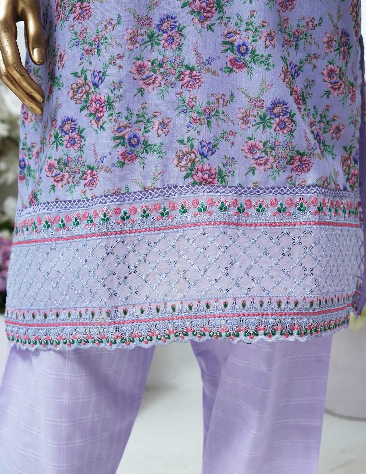 Printed PP lawn embroidered stitched 3 piece E - Image 3