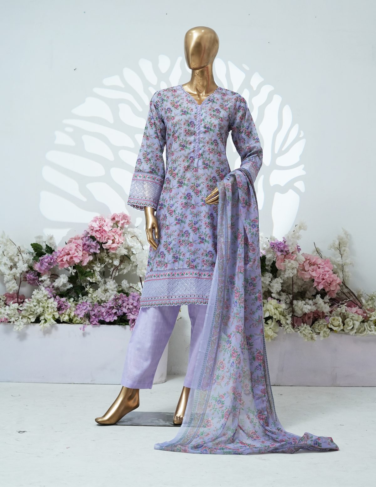 36 Printed PP lawn embroidered stitched 3 piece E - Image 1