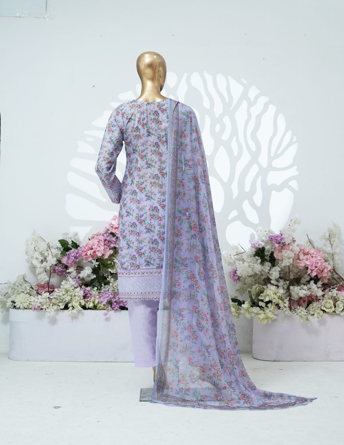 Printed PP lawn embroidered stitched 3 piece E - Image 5