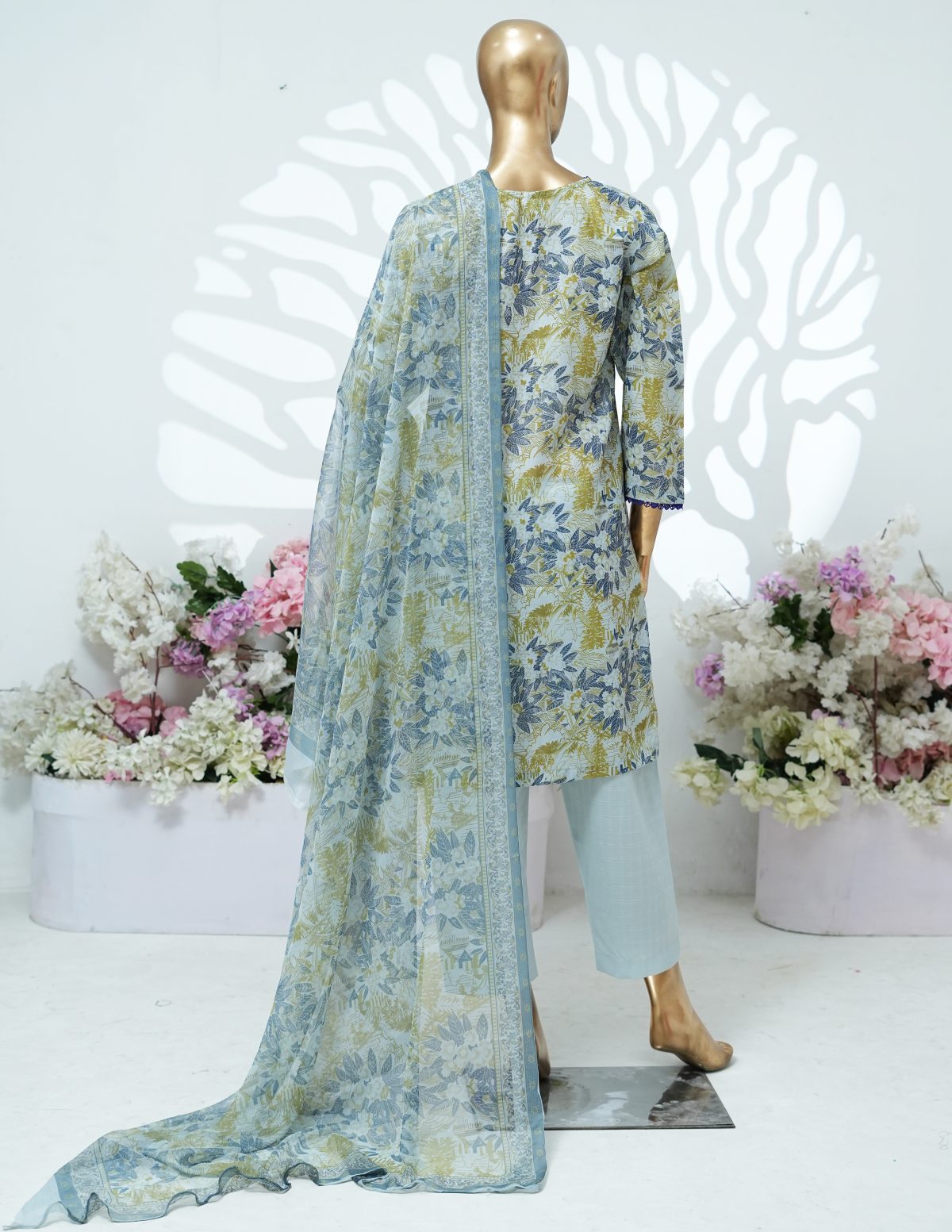 Printed PP lawn embroidered stitched 3 piece D - Image 4