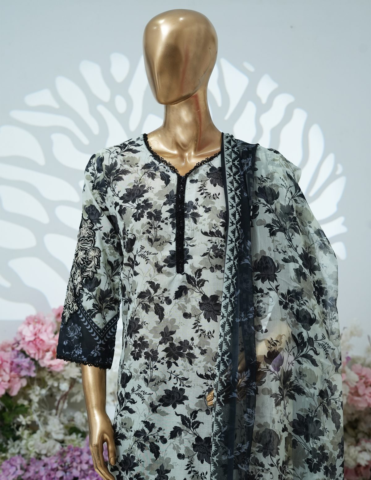 Printed PP lawn Embroidered stitched 3 piece C - Image 1