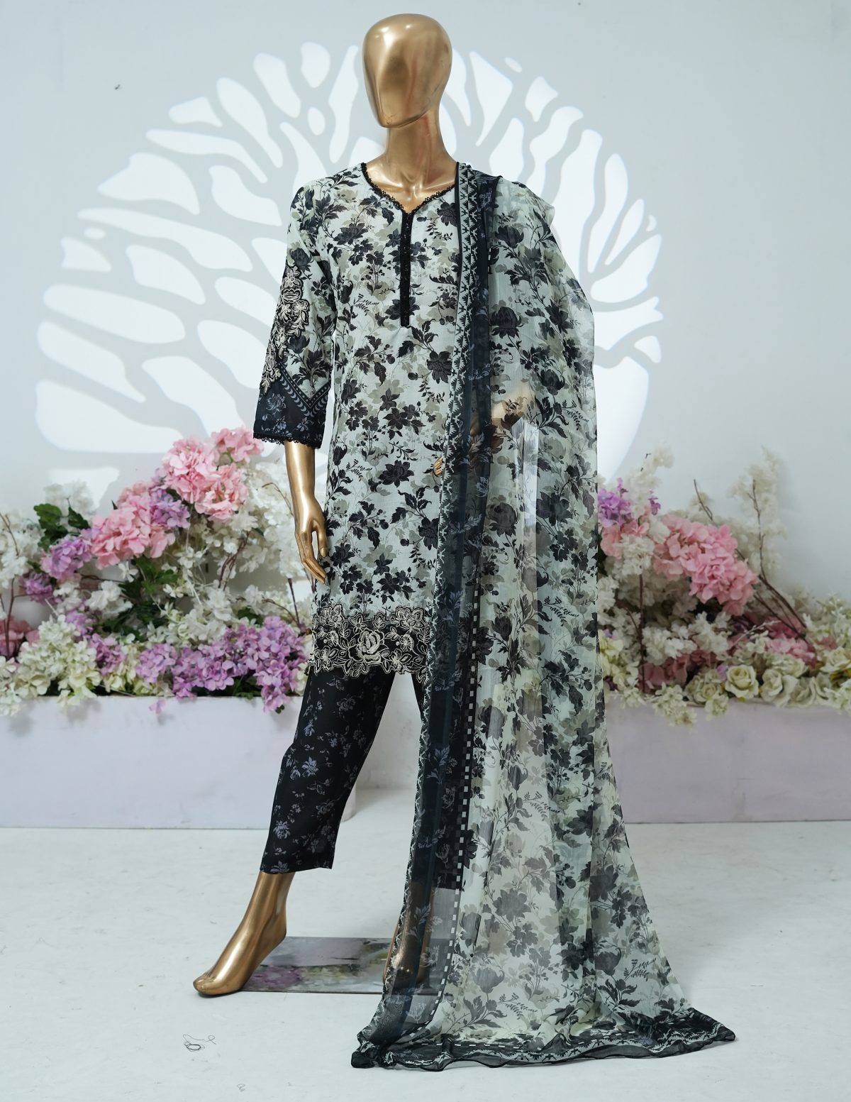 Printed PP lawn Embroidered stitched 3 piece C - Image 2